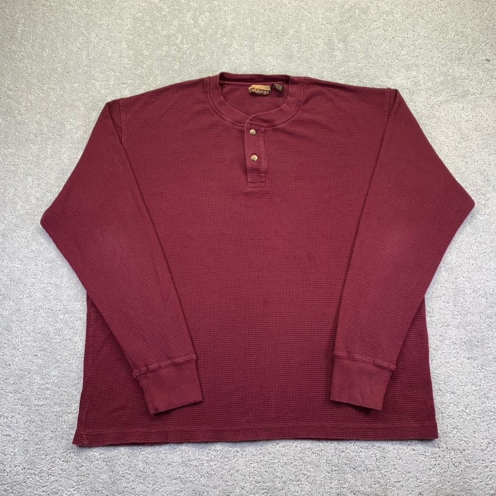 R&R Outdoors Thermals Shirt Mens Large‎ Red Burgundy Waffle Long Sleeve Henley